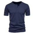 thumbnail image 7 of Domuza Tshirts Shirts for Men Summer Henley Gym T-Shirts 3 Button Solid Short Sleeve Work Tops Navy 2XL, 7 of 7