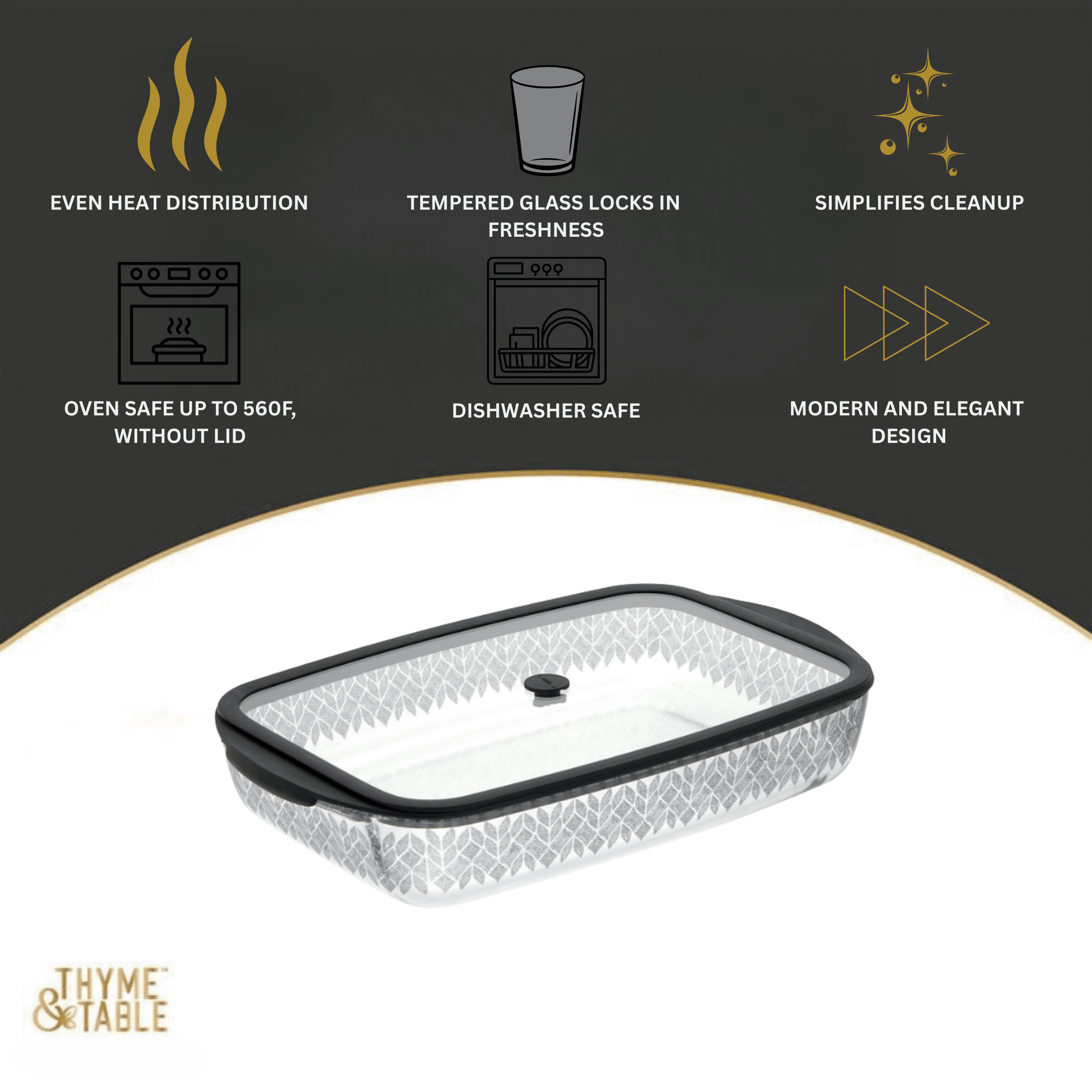 Thyme & Table 9"x15" Glass Baking Dish with Lid - Leaflets