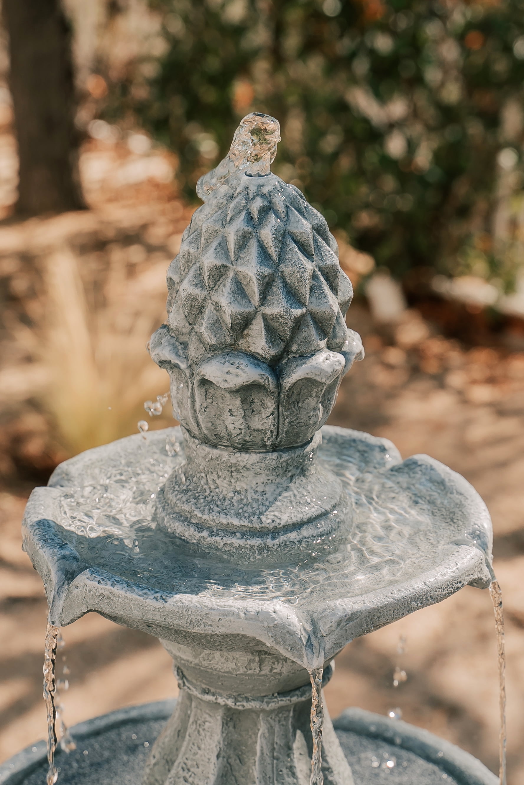XBrand 3-Tier Water Fountain w/Pump & Pineapple Top, 51 Inch Tall, Brown, Large Outdoor Freestanding Waterfall Decor for Porch, Lawn and Garden
