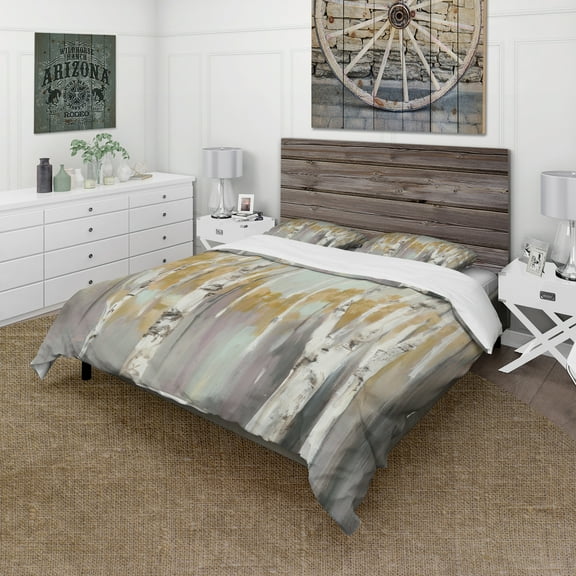 Designart 'Silver and Yellow Birch Forest II' Cottage Duvet Cover Set