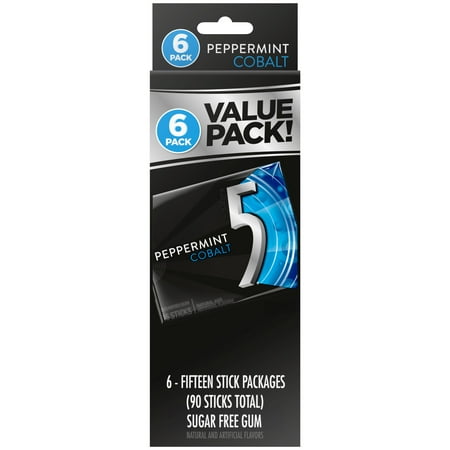 5 Gum Peppermint Cobalt Sugar Free Chewing Gum 15 Sticks, 6 Pack