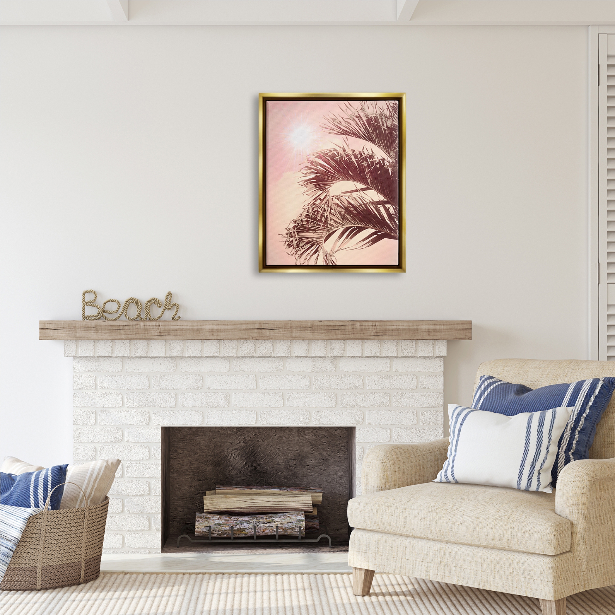 Stupell Industries Pink Sunlit Palm Fronds Botanical & Floral Photography Gold Floater Framed Art Print Wall Art, 25 x 31