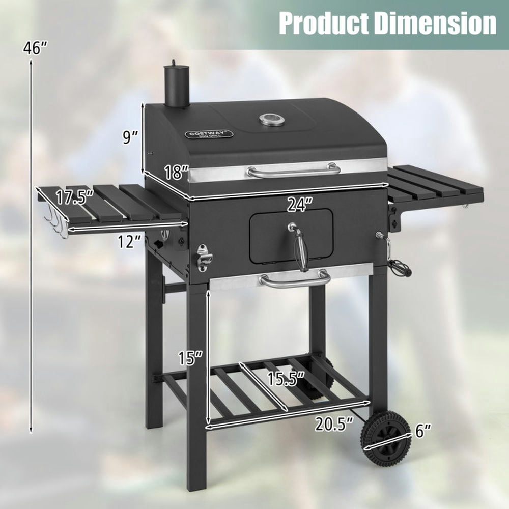 Topcobe Outdoor BBQ Charcoal Grill with 2 Foldable Side Table and Wheels, Cooking Space for Backyard, Patio and Parties
