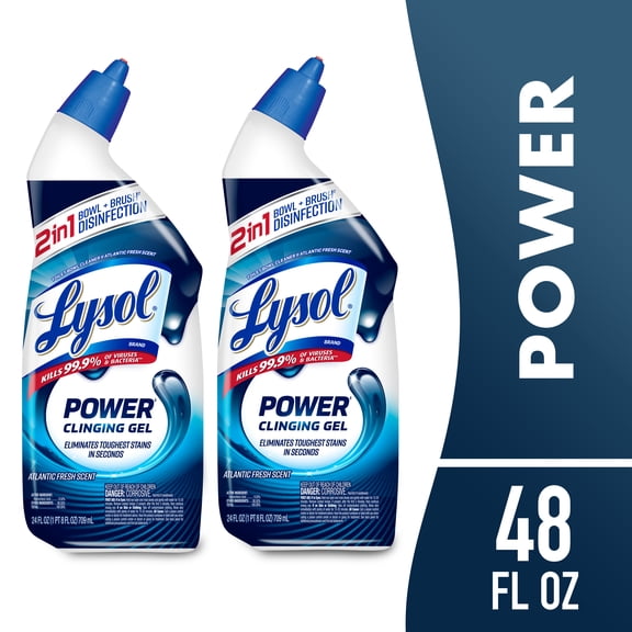Lysol Toilet Bowl Cleaner Clinging Gel, Power, Disinfecting Bathroom Cleaner and Toilet Bowl Stain Remover, 24 fl oz (2 Pack)