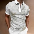 thumbnail image 2 of Camisas Para Hombre Hombres Primavera y verano Camisa Solapa Cremallera Casual Manga corta Camisa suelta Elegante Camisa estampada Top (White, 3XL), 2 of 5