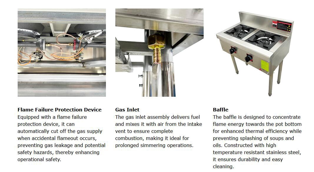 Gas Stove 2 Burner Stainless Steel Low Foot Stove Restaurant Cooking Equipment