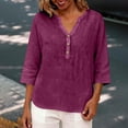 thumbnail image 7 of IMENGL Long Sleeve Shirts for Women Casual Linen Summer Plus Size 3/4 V Neck Button Blouses Loose Clothes Soft T-Shirt Women's Basic Tee Long Sleeve Tops,Orange, 7 of 7