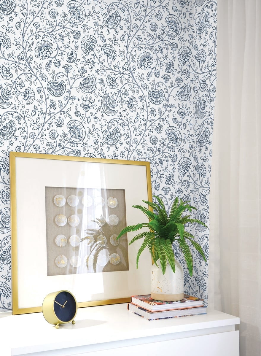 NextWall  Paisley Trail Peel and Stick Removable Wallpaper Midnight Blue