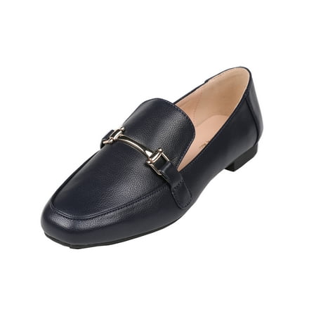 

Feversole Women s Fashion Trim Deco Loafer Slippers Navy Grain Size 6 M US