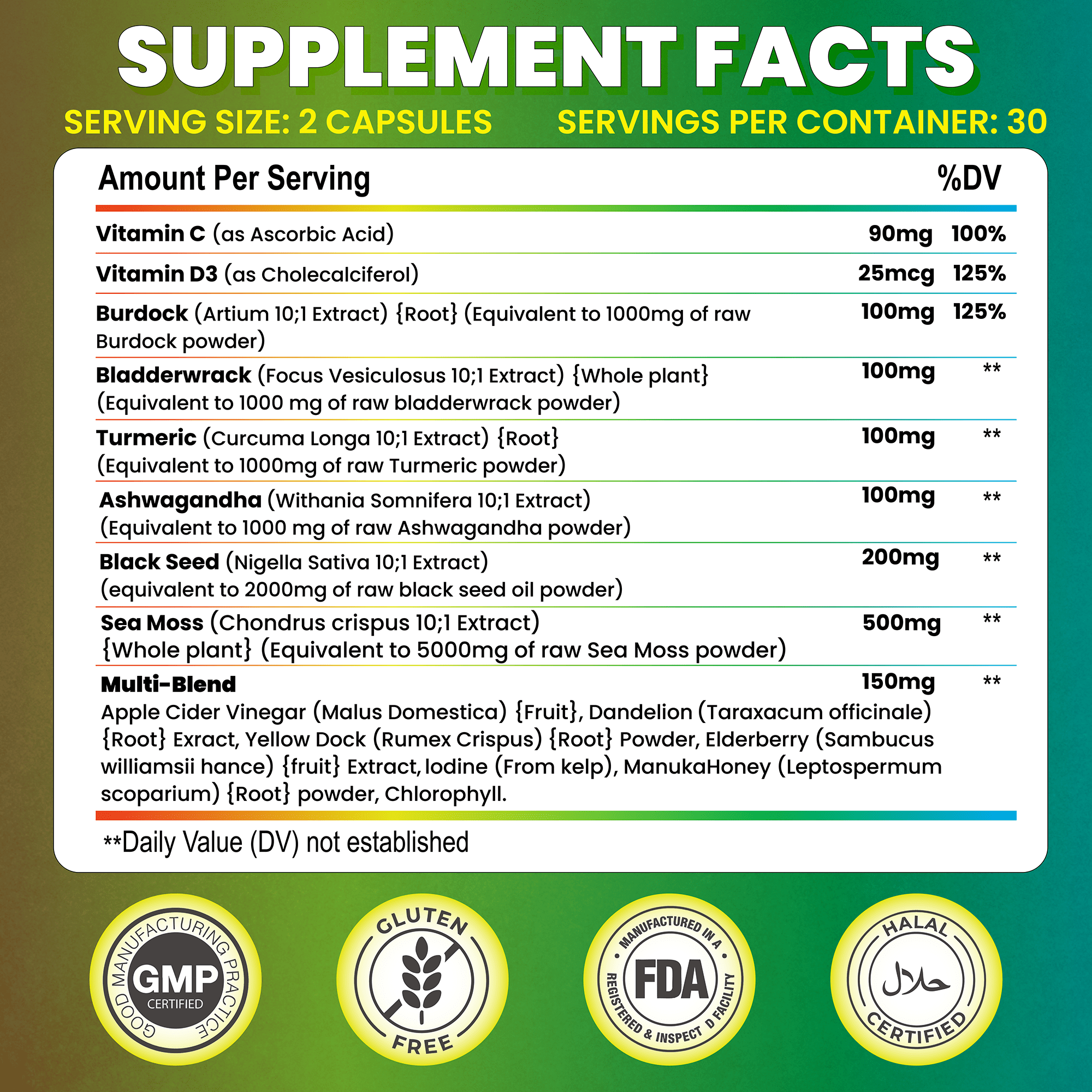 Oaks Nutrition Superfood Sea Moss, Black Seed Oil & Ashwagandha Antioxidant Multivitamin