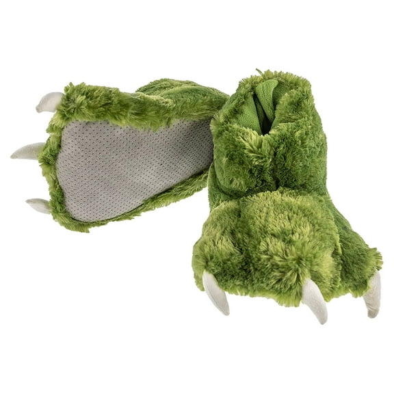 LazyOne Animal Paw Slippers, Green Dinosaur, Child and Adult Unisex Furry Slipper, Large