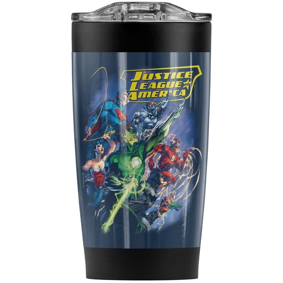 Justice League Onward Stainless Steel Tumbler 20 oz Coffee Travel Mug/Cup, Vacuum Insulated & Double Wall with Leakproof Sliding Lid | Great for Hot Drinks and Cold Beverages