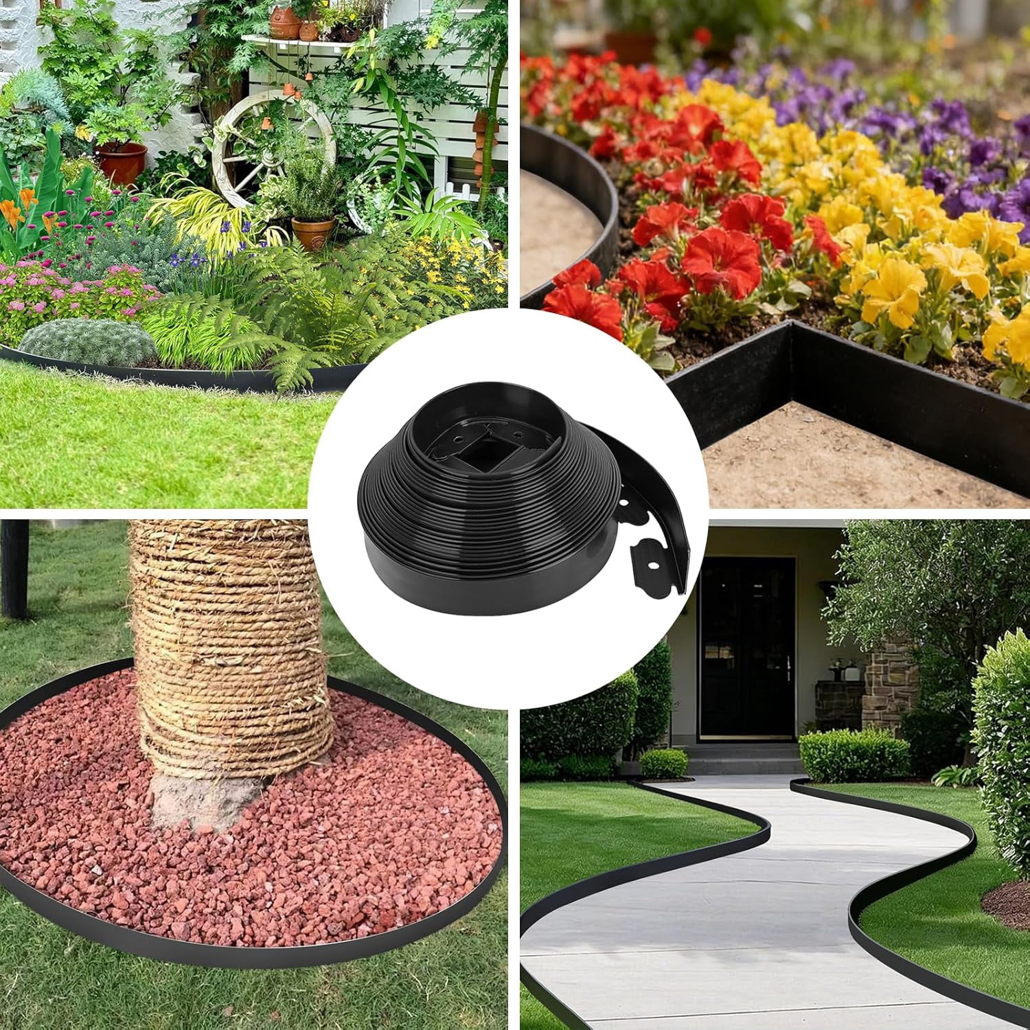 2 Inch x 40FT Garden Edging Kit with 40 Spikes for Landscaping, Plastic Lawn Edging Border for Flower Beds,  Pathways, Black