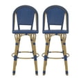 thumbnail image 2 of Cortina Wicker and Aluminum Outdoor 29.5 Inch Barstools, Set of 2, Navy Blue and Bamboo Finish, 2 of 8