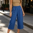 thumbnail image 7 of Yuanlook Women's Elastic Waist Button‑Decor Pocket Cropped Pants, Linen‑Blend Wide Leg Capri Pants for Daily Commute and City Strolling S‑XXXL, 7 of 7