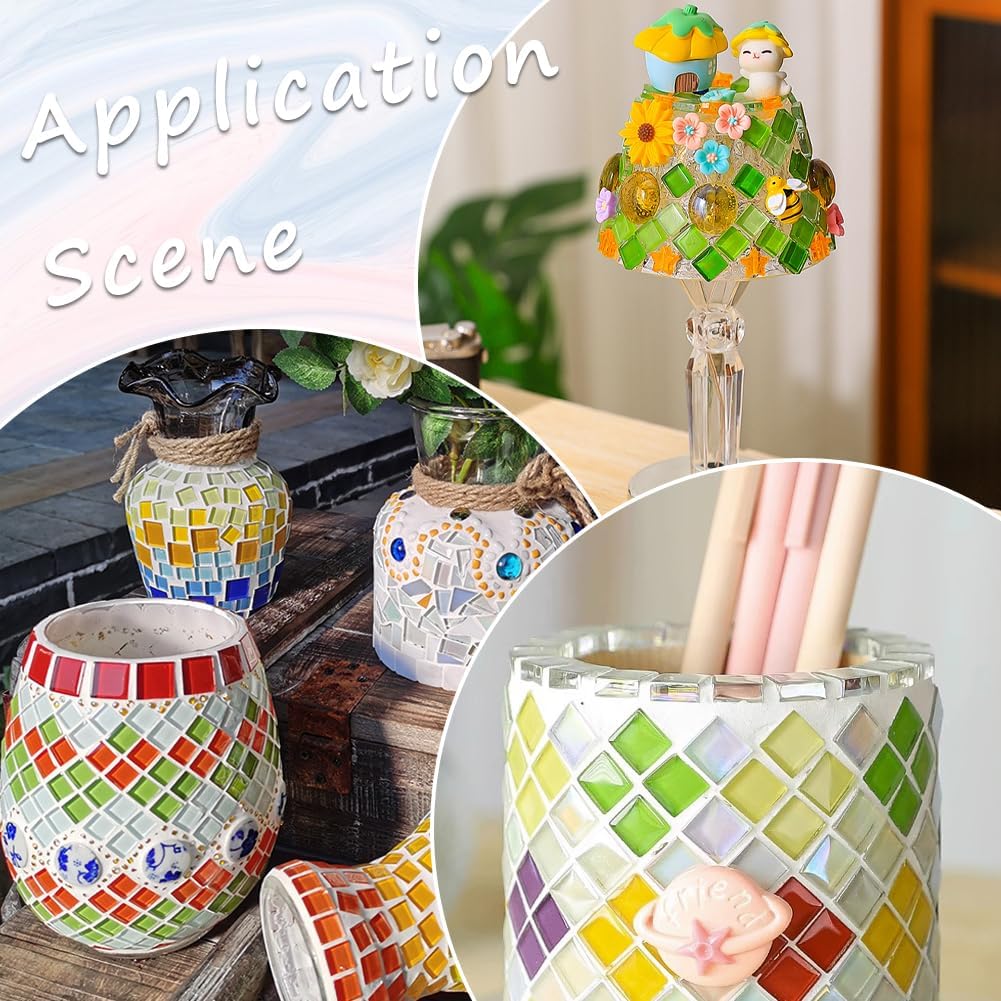 1set 500G/1.1lb Mosaic Glass Tiles Glass Mosaic Square Pieces 10mm Colorful Assorted Colors Glasses Tile Cabochons Piece Bulk for Adults Handmade DIY Crafts Home Art Decoration Supplies Colorful DIY