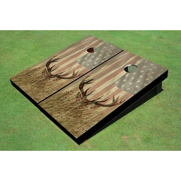 All American Tailgate Custom American Flag with Deer Cornhole Boards Beanbag Toss Game Sets (2 Pack)