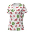 thumbnail image 3 of Wukai Hand Drawn Watermelon Casual V-Neck Graphic Tees for Women: Lightweight and Breathable Summer Tops with Stylish Design-Large, 3 of 8
