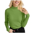 thumbnail image 2 of Women's Mock Turtleneck Long Sleeve Ribbed Stretch Fitted, Thermal Lightweight Undershirt Green ONE SIZE, 2 of 6