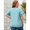 thumbnail image 3 of FlorCurve Plus Size Blouses for Women Short Double Ruffle Sleeve V-Neck Tunic Tops Eyelet Casual Shirts, Blue 2XL, 3 of 8
