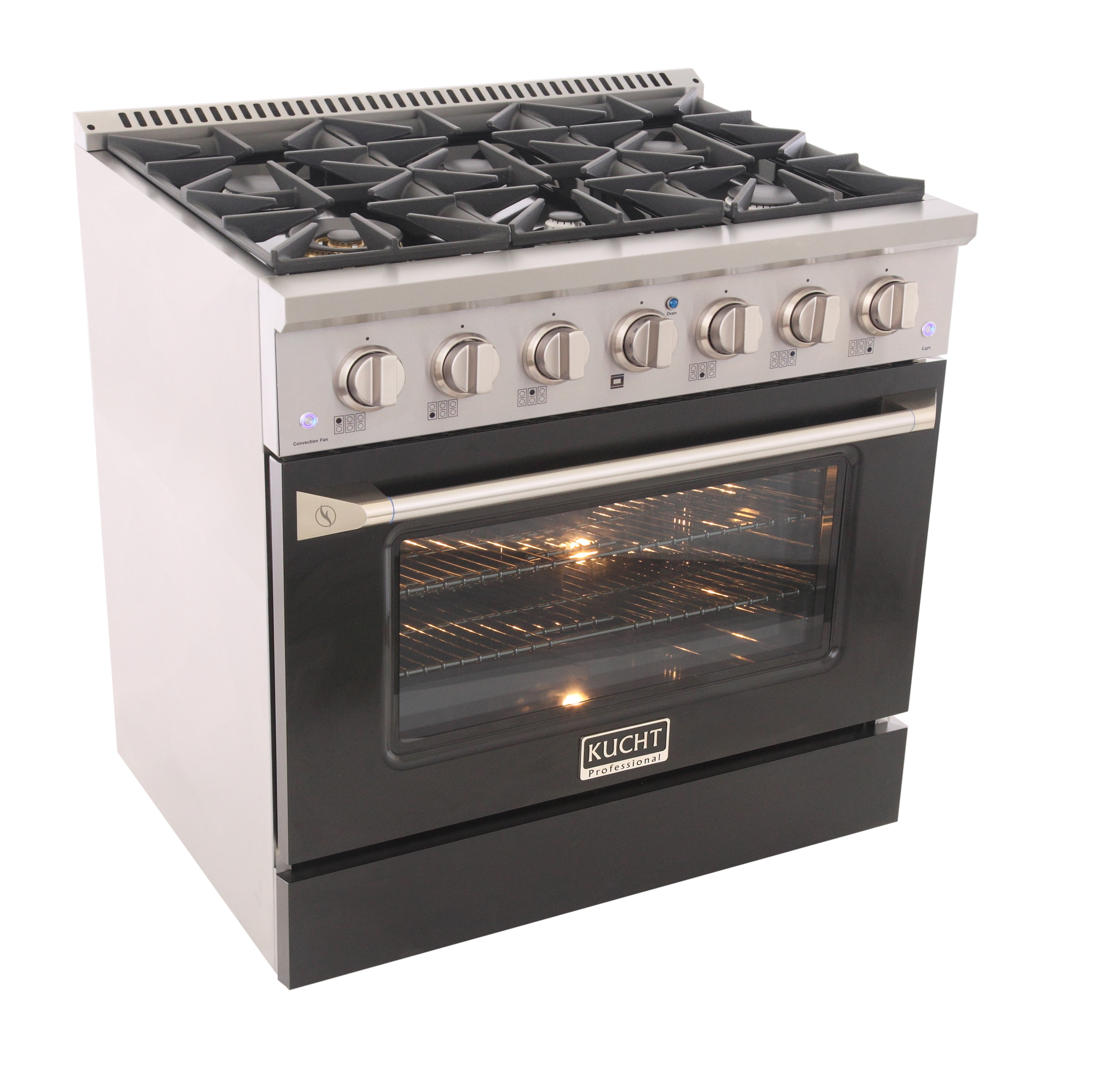 36 in. 5.2 cu. ft Dual Fuel Range for Natural Gas Sealed Burners in Black.