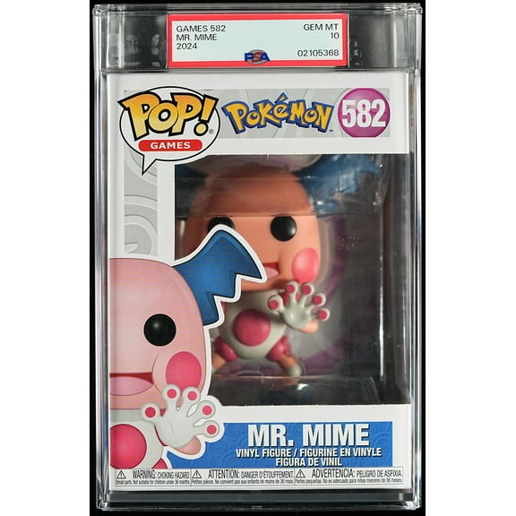 Pokemon, PSA Graded 10 GEM MINT, Mr. Mime Collectible Vinyl Figure #582, Fully Encapsulated Bundle with Compatible Funko Pop! PSA Hard Protector Case