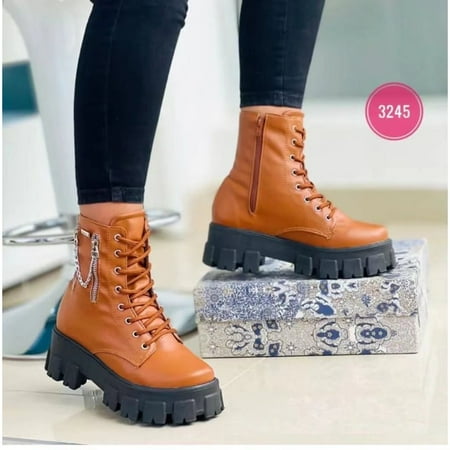

2023 Winter Trend Women s Boots Patent Leather Zipper Warm Punk Gothic Combat Boots Lace Up Sports Casual Thick Sole Biker Boots