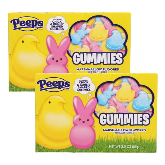 Peeps Marshmallow Flavored Gummies, Assorted Chicks, and Bunnies Chewy Candy for Kids Adults Snacks Easter Egg Hunt Basket Stuffer Goodies Bag Filler Spring Holiday Birthday Party Favor Pack of 2