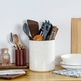 thumbnail image 2 of DOWAN 7.2*6.2in Ceramic Utensil Holder with Protection Crock Mat, Large Porcelain Utensil Crock for Kitchen Countertop, Round Utensil Organizer for Spatula, Cream White, 2 of 6