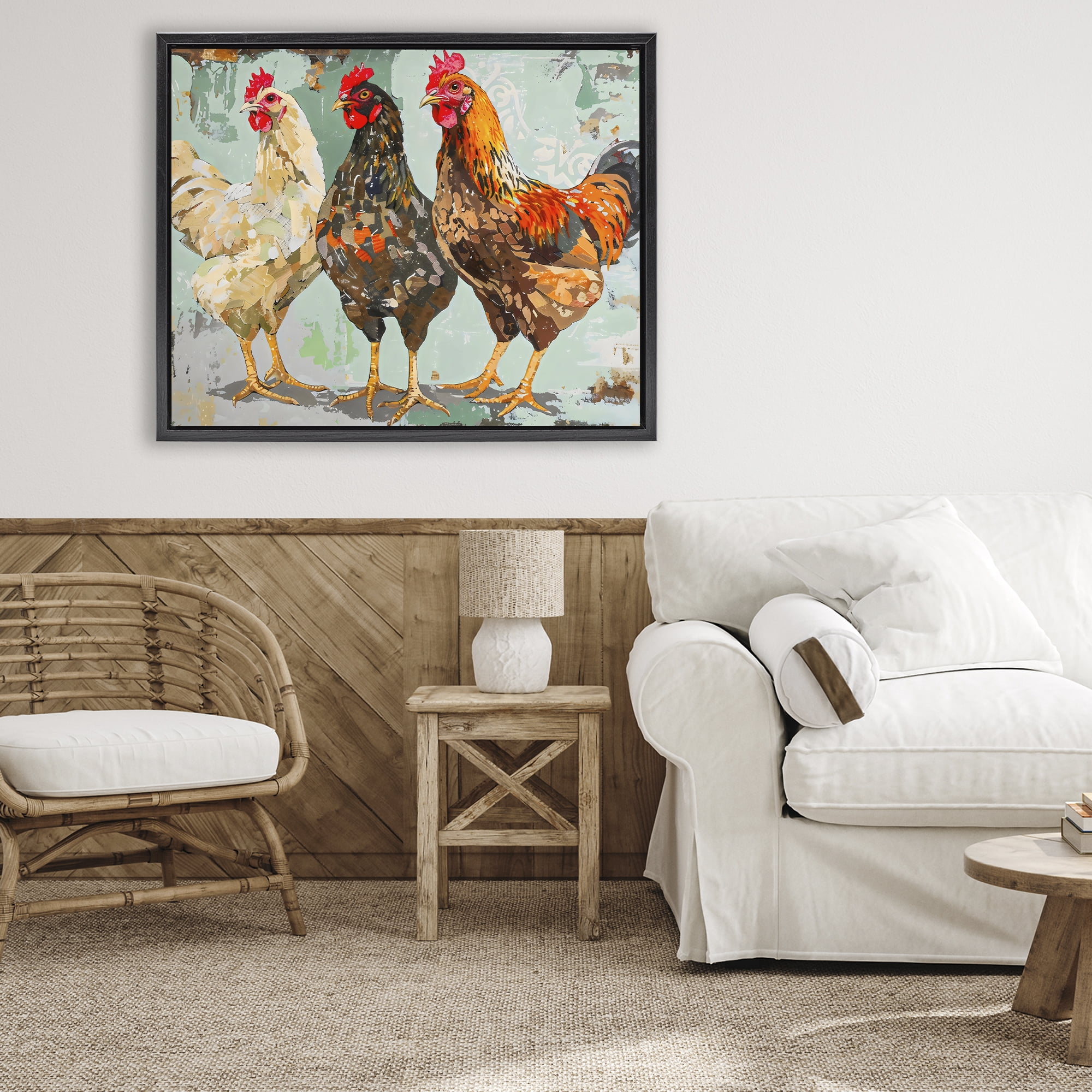 Stupell Industries Abstract Chickens Trio Black Framed Floater Canvas Wall Art, design by Creative Studio
