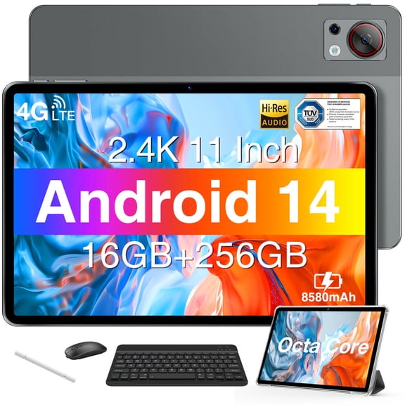 DOOGEE T30SE 8580mAh 11 Inch Tablet,2.4 K Android Tablet with 9GB RAM+128GB ROM+1TB Expand,7.6mm Octa Core Processor Gaming Tablet,13MP Camera,4 Speakers,5G WiFi+4G LTE,BT5.0, GPS