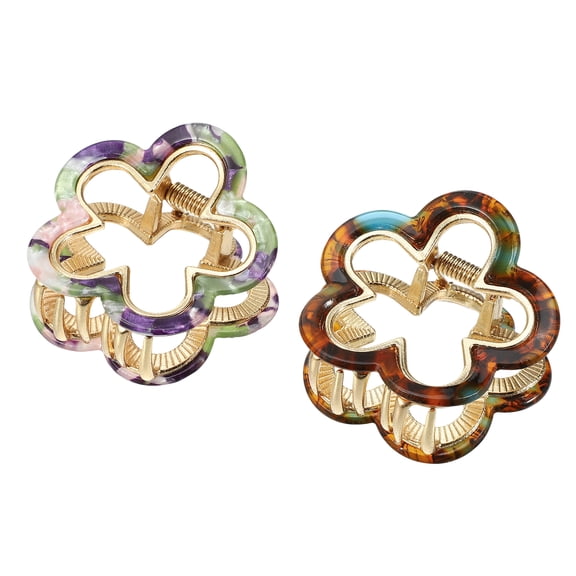 Unique Bargains 2Pcs Flower Hair Claw Clip Non-Slip Cute Acrylic Purple Brown