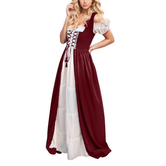 ZGRBOU Renaissance Costume for Women Cold Shoulder Vintage Medieval Dress Short Sleeve Halloween Party Dress