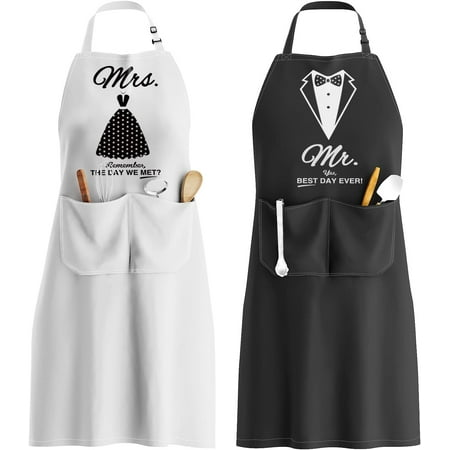 Couples Apron Set - Wedding Engagement Gifts for Couples Funny Kitchen Gifts for Couples Bridal Shower Gifts Christmas