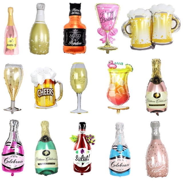 Botella grande de champán, copa de vino, película de aluminio, globo, fiesta de cumpleaños, decoración de boda, globo de papel de aluminio