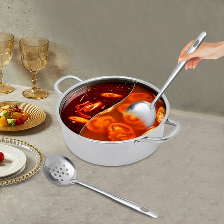 Two-Tone Divided Shabu Hot Pot - Family-Size 11"x11"x3.5", Induction-Compatible, Durable 304 Stainless Steel