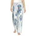thumbnail image 2 of Lsque Pale Blue Lotus Flowers Print Women's Pajama Pants, Lounge Pant - Comfortable Home Wear,Elastic Waistband, Stylish Design-Large, 2 of 9