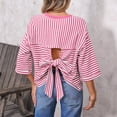 thumbnail image 7 of YUGYXL Striped Tshirt Women Bow Tie Back Striped Half Sleeve T Shirts Oversized Crewneck Tee for Daily Wear Vacation Pink L, 7 of 7
