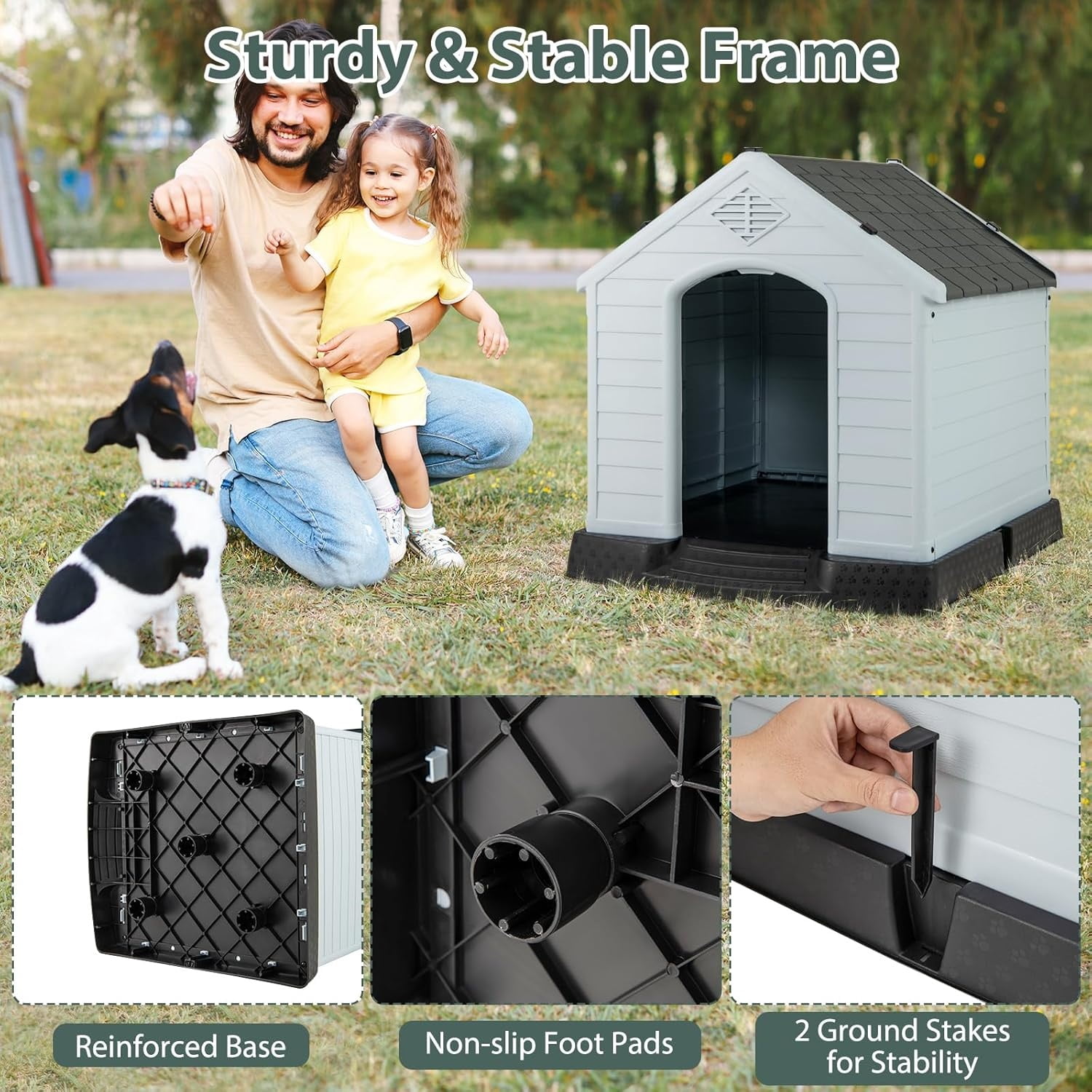 Dog House for Small Dogs, Waterproof Plastic Dog Houses with Air Vents and Elevated Floor, Easy to Assemble, Outdoor Cat Feeding Station Indoor Patio Backyard Dog Kennel House,