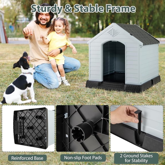Dog House for Small Dogs, Indoor Outdoor Dog Houses with Air Vents & Elevated Floor, 27.5"x25.5"x28" Durable Waterproof Pet Doghouse, Easy to Assemble Puppy Shelter Kennel for Outside