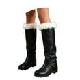 thumbnail image 3 of Christmas Santa Claus Boots Men's Wide Calf Santa Combat Boots with White Plush Cuffs Foot Bells Buckle Strap With Belt Buckle Collar Lined Ankle Booties For Cold Weather Comfort, 3 of 8