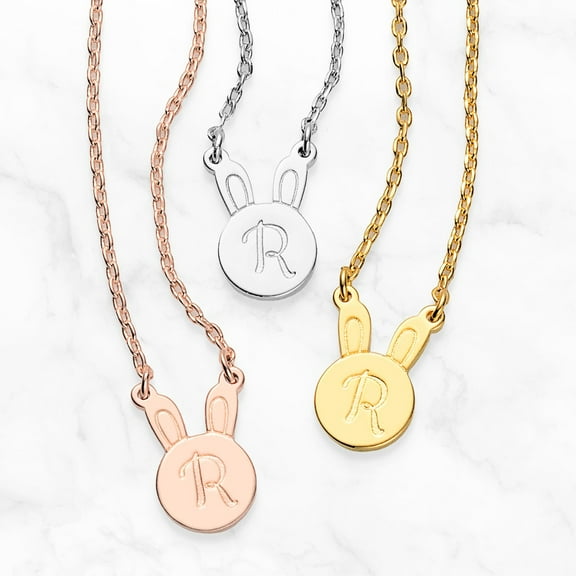Personalized Planet Personalized Planet Engraved Initial bunny Necklace ,Women's