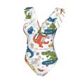 thumbnail image 4 of Yiaed Dinosaur Print Women's Ruffled One Piece Swimsuit V Neck Swimwear Slimming Monokini for Woman-X-Large, 4 of 8