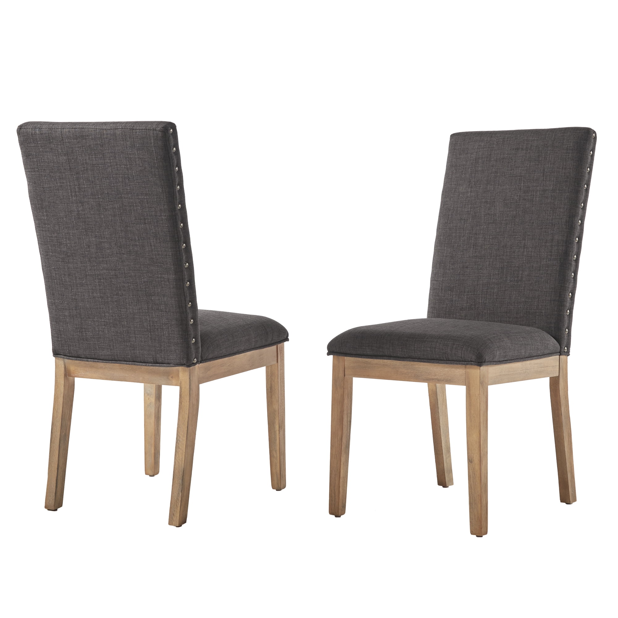 Weston Home Kirk Nailhead Accent Parson Linen Dining Chair, Set of 2, Charcoal