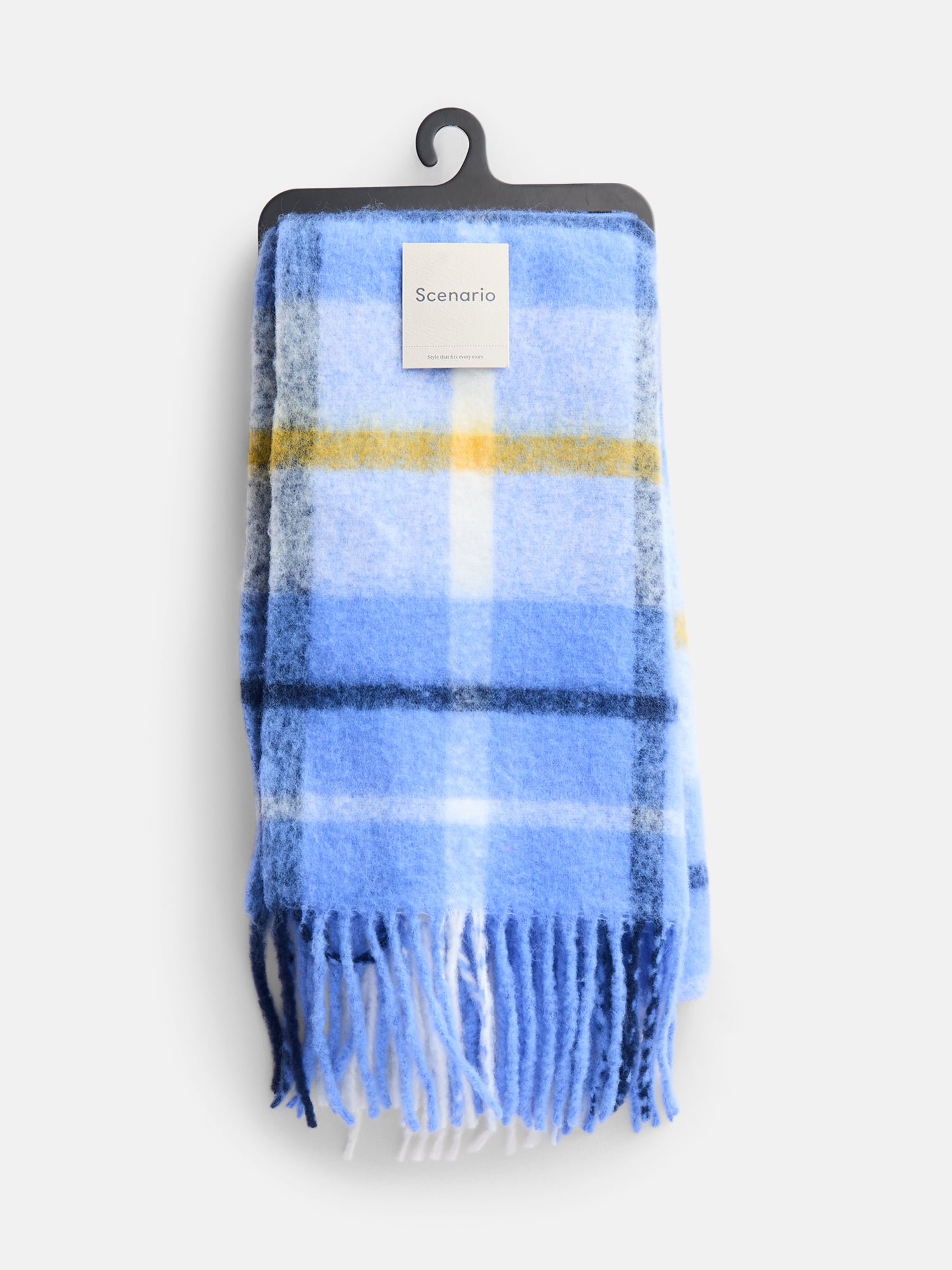 Scenario Women's Woven Plaid Scarf, Blue