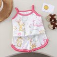 thumbnail image 2 of NIEWTR Kids Girls Summer Pajamas 3T 4T 5T Toddler Flutter Sleeve Graphic Neck Sleeveless Top Matching Solid Shorts 2PCs Soft Pjs Loungewear(A-Hot Pink,5-6 Years), 2 of 7