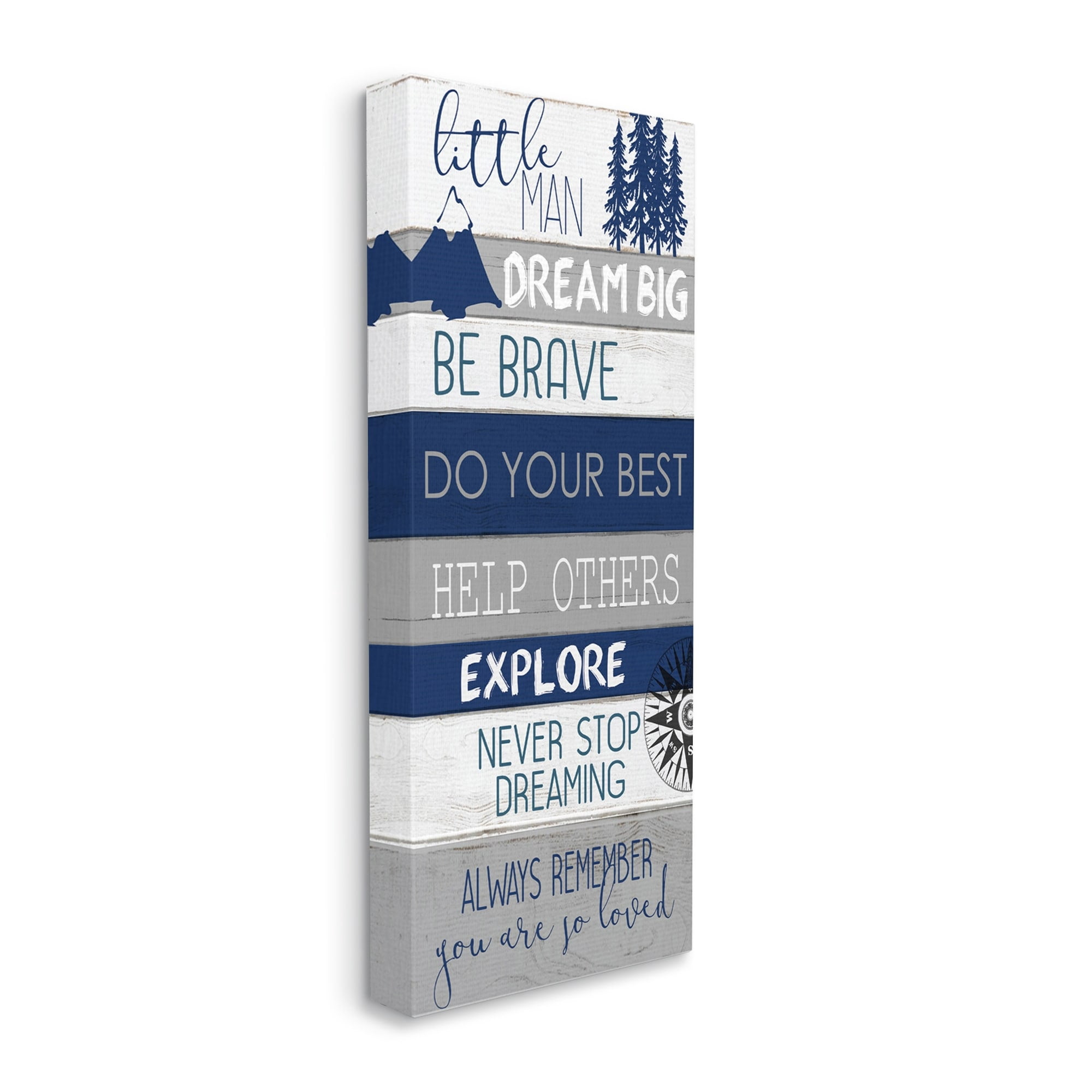 Stupell Industries Little Man Dream Big Phrase Compass Mountains Trees,10 x 24,Designed by Kim Allen