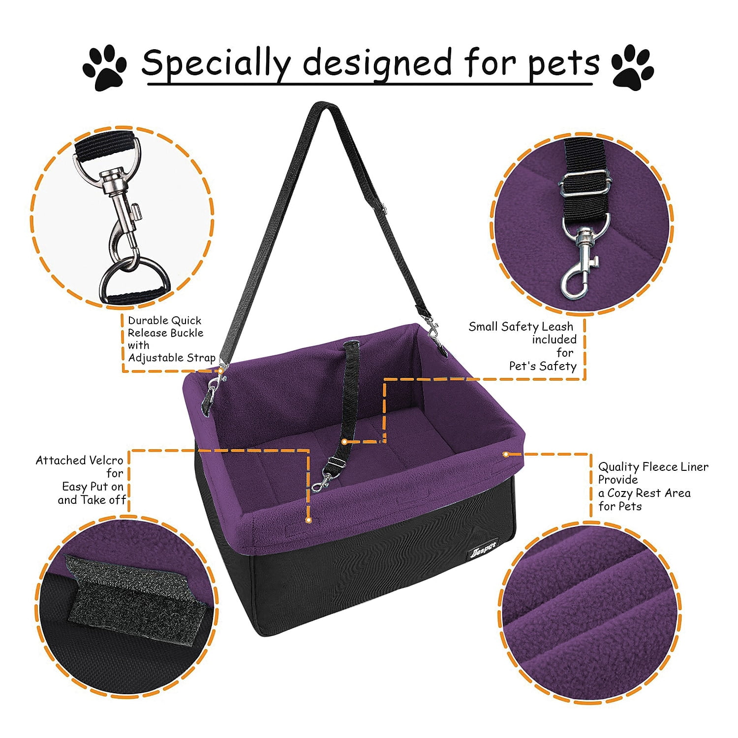 212 Main PCD-42PP 16 in. Booster Dog Car Seat, Purple