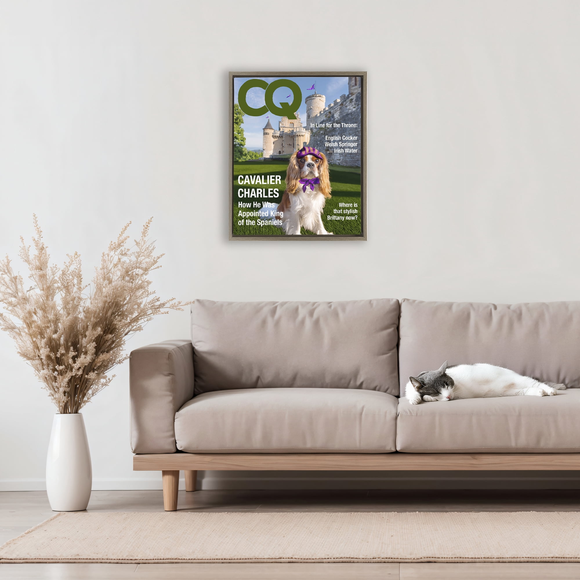 Stupell Industries Royal Cavalier Magazine Brown Framed Floater Canvas Wall Art, design by Grotto Studios