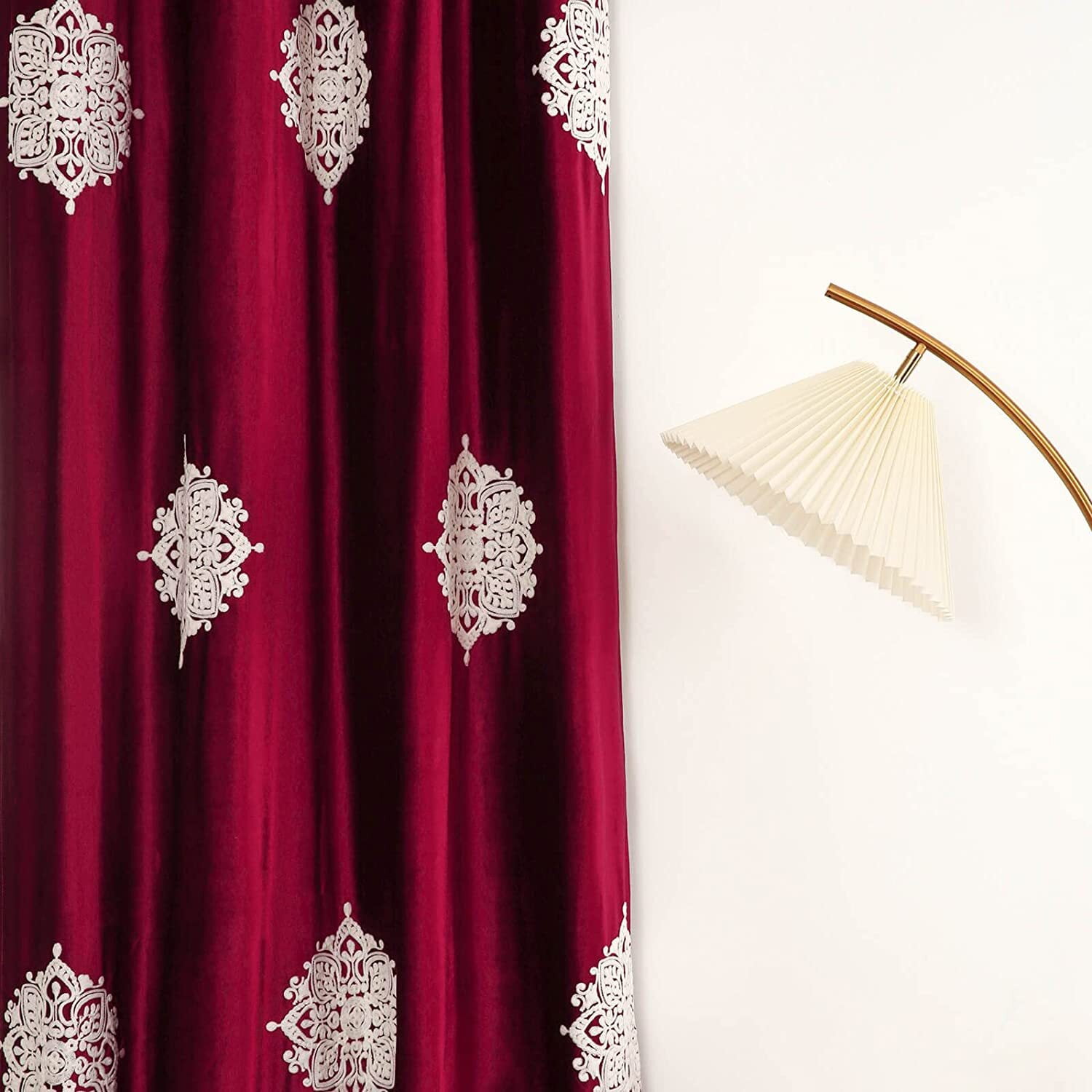 VOGOL Red Embroidered 80% Blackout Curtains for Living Room, Luxury Velvet Curtain Window Panels for Bedroom, 1 Set, W52"xL63"